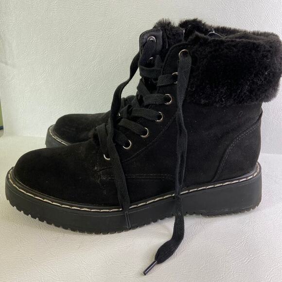 Madden Girl Kymber Ankle Boots Side Zip Faux Leather Faux Fur Black Size 6.5 - Picture 4 of 8